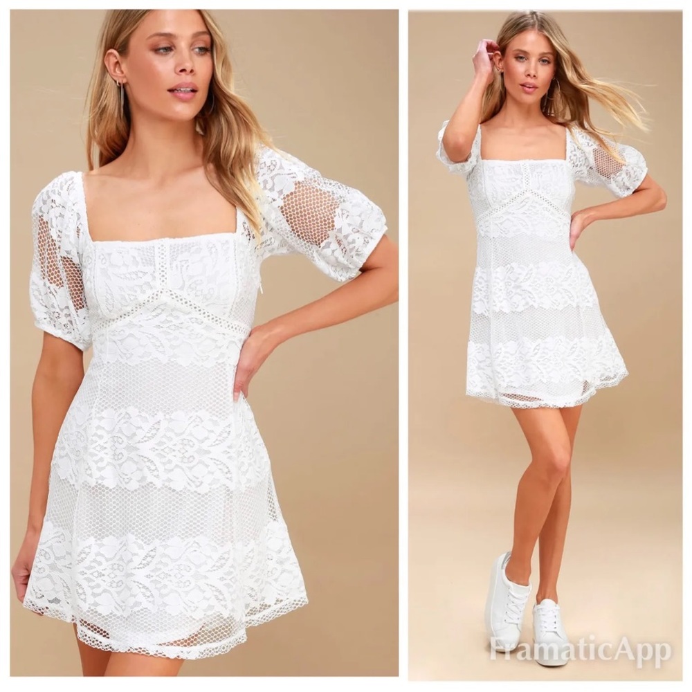 Free people be your baby lace mini dress gunny sack retro vintage white